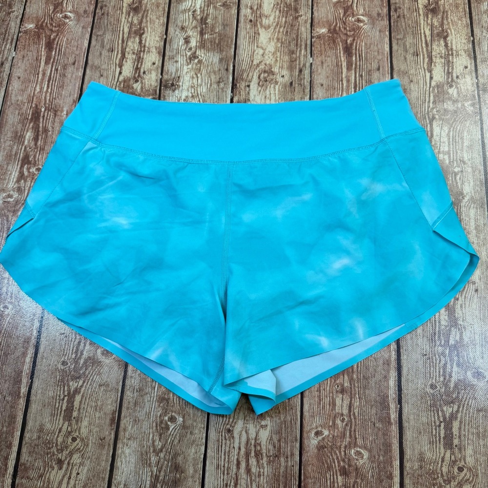 Athleta Run With It Short Womens Medium Blue Tie Dye Athletic 3.5 Inch